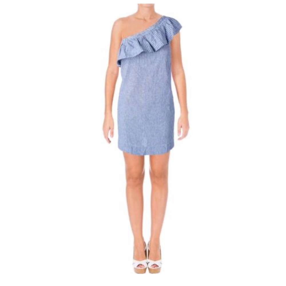 AQUA Mara Linen Blend Striped Casual Dress
